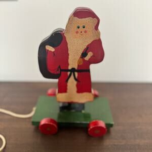 Vintage Santa Claus Pull Toy Wooden Christmas Nostalgic St. Nick